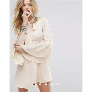 NEW ASOS Lord Of The Ring Flowy Goddess White Babydoll Dress Sz S Flared Sleeve